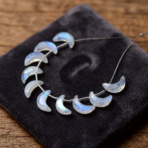 1x High Quality <b>Rainbow</b> Moonstone Smooth Crescent 12mm Long Briolette Handmade Loose Beads - Product Image 3
