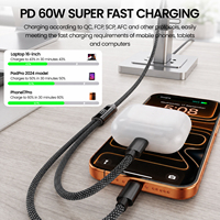 Kabel Pengisi Daya B36-2 Compact Portable All in One 4 in 1 60W PD dengan Pembaca Daya Real-Time, Kabel Data Berbahan Nilon Kepang untuk Perjalanan Luar Ruangan