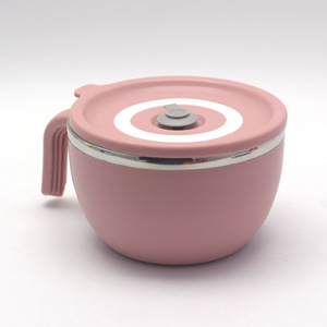 Boîte à lunch isotherme en acier inoxydable scellée avec poignée, ronde rose, double couche, pour étudiants, nouilles instantanées - Product Image 1