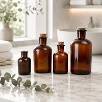 Bouteilles d'apothicaire en verre ambré, corps rond, bocaux à large ouverture avec couvercle en liège pour huiles essentielles, teintures végétales, médicaments, cosmétiques, bricolage