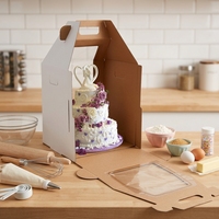 Boîtes à gâteaux hautes personnalisées en carton ondulé pour mariage, grandes boîtes à pâtisserie 12x12x14'', 14x14x16'', 16x16x18'', boîte à gâteaux en papier avec poignée