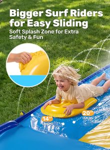 Triple Lane Rainbow PVC Water Slide with Sprinkler and 3 <b>Surf</b> Riders for Kids Backyard Racing - Product Image 3