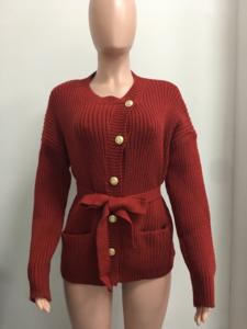 Cárdigan asimétrico de punto con cinturón de color sólido para mujer con suéter de diseño de un solo botón Sehe Fashion - Product Image 6