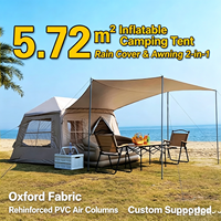 Tente de camping gonflable automatique portable 5,72 m² style maison de luxe, tente pneumatique 3000 mm en tissu Oxford imperméable pour glamping familial