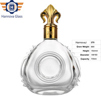 Groothandel 700Ml Royal Design Platte Ronde Cognacfles Met Luxe Kroondop Voor Xo Cognac Whisky Lege High-End Glazen Fles