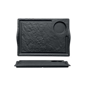 <b>Black</b> Steak <b>Plate</b> 33 × 24 cm with Stone Effect Groove M1934 90B - Product Image 1