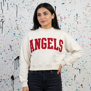 Sweat-shirt à capuche ANGELS WHITE 100% coton, broderie appliquée ROUGE, hiver, vintage, haute couture, fils fins - Product Image 1