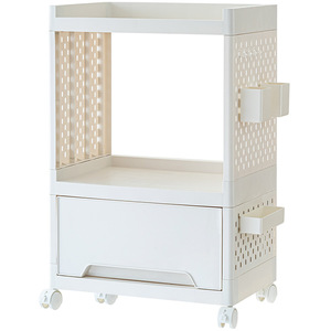 Movable Multi Tier Shelf With Drawer And <b>Wheels</b> For Kids Room Storage Organizer Rectangle Minimalist Design Standing Type PP - Product Image 1