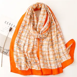 Factory Newest Fashion Women Long Floral Printed Scarf Cotton Shawl Head Scarf Ladies Striped Cotton Viscose Scarves Soft Hijabs