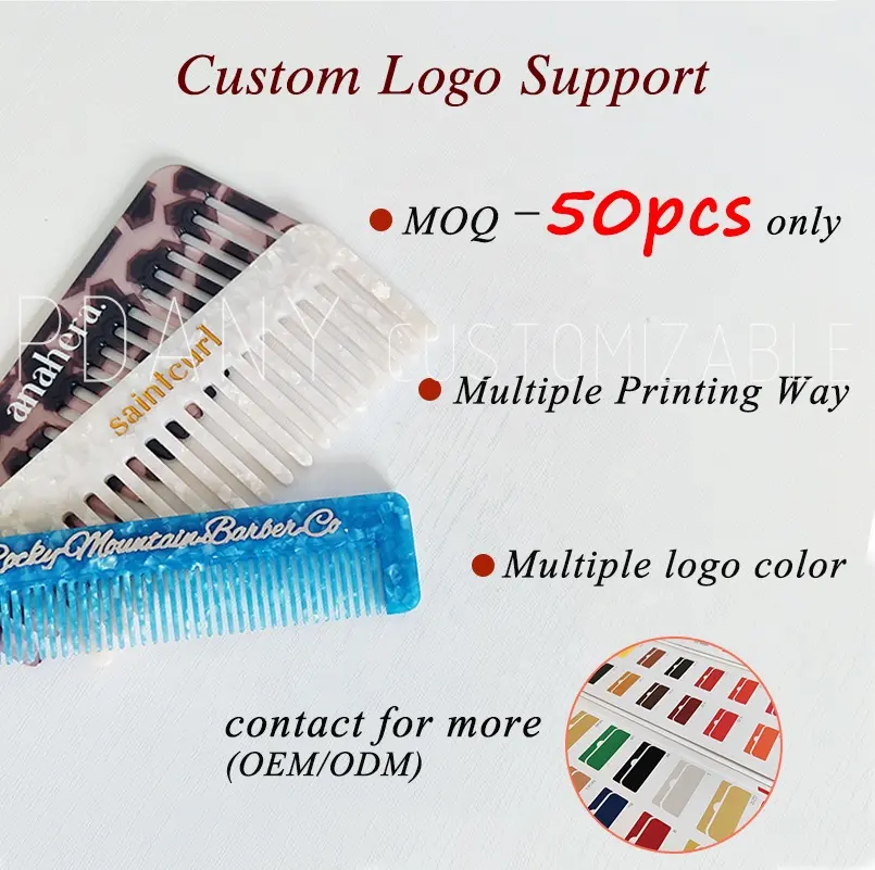 PDANY Hair Styling Detangle Parting Customized Costom Braid Cellulose Acetate Wide Tooth Comb With Custom Logo For Black Women