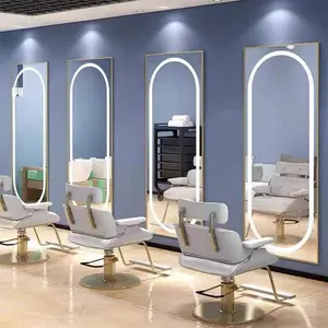 Hair Salon Mirror With LED Light Barbershop Stations Salon Station With Mirror