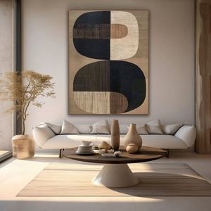 Art mural 3D vertical, grand format, abstrait neutre, Wabi Sabi, art mural contemporain sur toile, peint à la main, cadeau pour l'inauguration d'une maison - Product Image 1