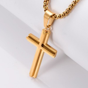 Collier à pendentif double croix empilé pour femmes/hommes, couleur or, acier inoxydable, bijoux pour hommes - Product Image 4