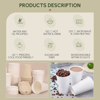 SUMKOKA Gobelets jetables en fibre de canne à sucre biodégradables et compostables de 8oz, 12oz, 16oz pour café et thé, pour restaurants