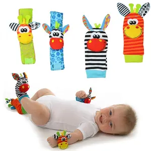 4件/组婴儿玩具花园虫手腕拨浪鼓和脚袜4款 (2腕拨浪鼓2袜子)