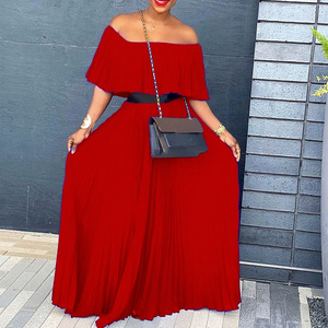 <span class=keywords><strong>Vestido</strong></span> Maxi de Verano para Mujer, Estilo A-Line, Cintura Imperio, Hombros Descubiertos, Plisado, Simple, Antiarrugas, Transpirable, Ecológico, Talla <span class=keywords><strong>XXL</strong></span> - Product Image 4