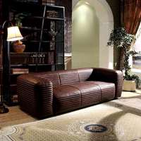 Canapé en cuir véritable marron foncé capitonné de style américain du milieu du siècle pour appartement, salon, meubles de luxe