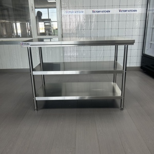 VICTORY KITCHEN, precio de fábrica, banco de trabajo de 3 capas de acero inoxidable con protector contra salpicaduras, equipo de panadería para restaurante - Product Image 4