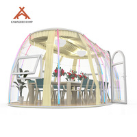 Dôme géodésique préfabriqué en polycarbonate PC Kawagebo Kamp (KK) de 4,5 m / 14,8 pi de largeur, pour glamping, restaurant, bar, maison-bulle, tente