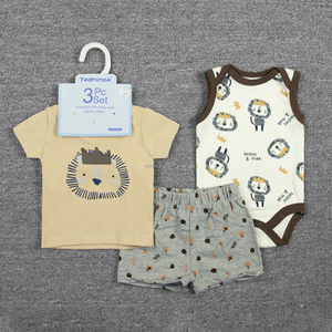 3pcs <strong>Short</strong> T-Shirt Pants Romper <strong>Set</strong> for <strong>Infants</strong> Newborns Unisex 3-18 Months Breathable 100% Cotton Knitted Fashion - Product Image 4