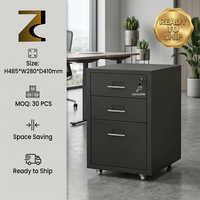 Meuble de rangement mobile en acier noir verrouillable à 3 tiroirs sur roulettes pour bureau, unité de stockage de documents sous le bureau, prix de gros