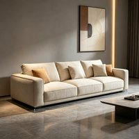 Canapé sectionnel moderne trois places avec dossier divisé et accoudoirs carrés, revêtement en tissu, garnissage en mousse densité 32, mobilier de salon