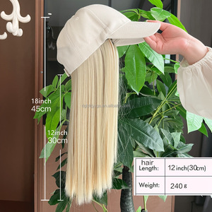 Baseball Hat Hair Cover Bege hat Perucas sintéticas retas Naturalmente Conectar Synthetic Hat Wig Para o cabelo das mulheres