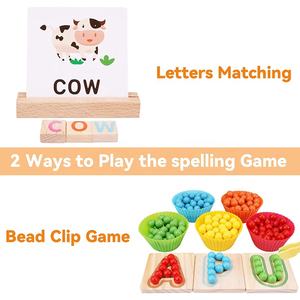 <span class=keywords><strong>Jeu</strong></span> d'Apprentissage Montessori en Bois : Lettres, Mots, Orthographe et Perles à Clipser avec Cartes Lumineuses pour Enfants - Product Image 4