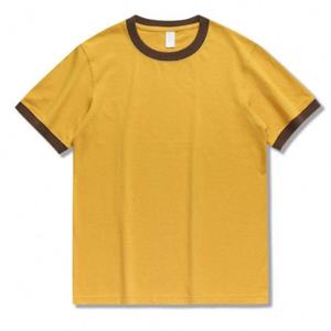 Camiseta de Verano Personalizable de Algodón de Punto, Informal, de Color Sólido, con Contraste de Color, Versátil, de Manga Corta, Retro, para Hombre, con Bloques de Color - Product Image 6