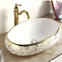 Lavabo en céramique unique noir et or à imprimé léopard, style luxe léger, avec placage électrolytique personnalisé, intégré pour salle de bain et toilettes, à poser sur comptoir
