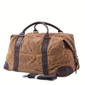 Sac de voyage d'affaires rétro style européen et américain en toile cirée imperméable et cuir de vachette, grande capacité respirante 36-55L - Product Image 3