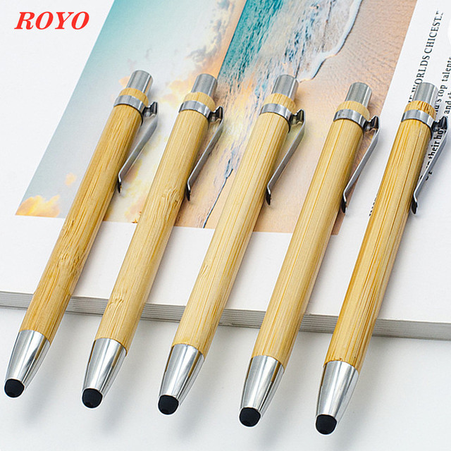 Office Wood Ball Pen Stylus Screen Ballpen Eco Friendly Natural 2 in 1 Wooden Bamboo Ballpoint Pen With Custom Logo