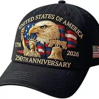 Gorra de Béisbol Bordada con el Logotipo del 250 Aniversario de los Estados Unidos, Ajustable, Unisex, de Sarga, con Parche de Águila y Bandera