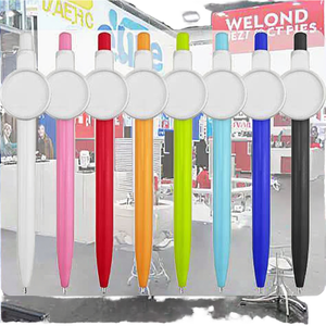 Stylo bille promotionnel DIY écologique 25 mm avec porte-badge 1 pouce, matériau vierge en plastique imprimé sérigraphié, <span class=keywords><strong>action</strong></span> poussoir - Product Image 1