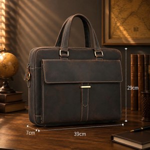 Porte-documents vintage en cuir Crazy Horse pour homme, sac de travail pour ordinateur portable 15,6 pouces, sac de voyage rustique pour affaires, sac messager de bureau - Product Image 6