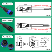 M12 2 3 4 5 broches pré-câblé moulé par injection connecteur de câble mâle femelle étanche pour LED élèvent des lumières et des serres