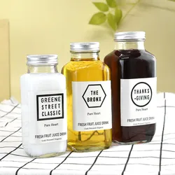 Tùy Chỉnh Rõ Ràng Pháp Vuông 250Ml 350Ml 500Ml Lạnh Ép Cà Phê Sữa Trà Uống Nước Trái Cây Chai Thủy Tinh 16Oz Nước Giải Khát Chai Với Nắp - Product Image 3