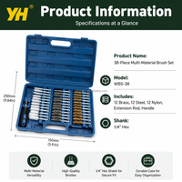 Kit de brosses industrielles à tige hexagonale de 38 pièces, compatible perceuse 1/4 pouce, avec brosse métallique, tige d'extension, poignée et étui de rangement pour le perçage
