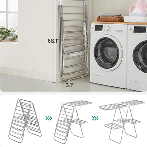 Porte-<span class=keywords><strong>linge</strong></span> pliable à double niveau en acier inoxydable Porte-vêtements mural rétractable pour le rangement et le séchage de la salle de bain - Product Image 5