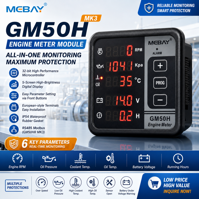 MEBAY Digital Gauge GM50H Engine RPM Coolant Temperature Meter for Diesel Engine