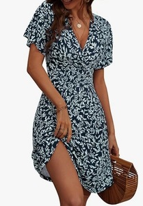 Estate caldo europeo americano Casual Sexy colletto a V piccolo abito floreale elegante temperamento Midi <span class=keywords><strong>ora</strong></span> - Product Image 6