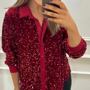 2025 inverno nuova camicia da donna con bottone con bottone con risvolto a manica lunga ampia tinta unita tinta unita traspirante tinta per abbigliamento Casual europa - Product Image 1