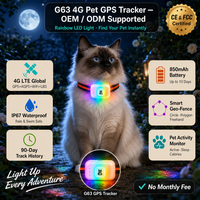 Traceur GPS 4G pour animaux G63, compact, portable, étanche IP67, écran LED couleur, alertes géofence, suivi de santé et d'activité >20
