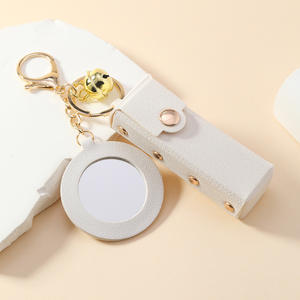 Deri ayna Mini durumda taşınabilir deri ruj tutucu anahtarlık kadın çanta Charm tek ruj kılıfı kılıfı kız hediye - Product Image 2