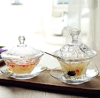 Ensemble de tasses à café et à thé personnalisées en verre transparent avec bord doré, style campagnard, avec soucoupe, bol à dessert créatif en verre avec couvercle, cadeaux, logo OEM