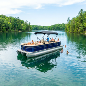 Bateaux pontons en aluminium soudés Tritoon de 7,5 m, yacht de luxe pour la navigation fluviale, pour 12-14 passagers, moteur hors-bord de 25 pieds, bateau de croisière, bateau de tourisme - Product Image 1