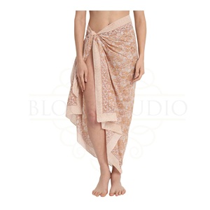 Pareo de algodón con estampado artesanal en bloque marrón para mujer, ligero, para cubrir el bikini, ropa de resort - Product Image 5