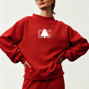 Sudadera de cuello ancho de algodón de alta calidad para mujer, estilo holgado, bordada, cuello simulado, venta caliente al por mayor - Product Image 2