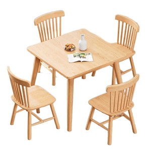 Juego de Mesa de Comedor Nórdico de Madera Maciza de 4 Piezas, Estructura Cuadrada Resistente, Muebles para Comedor - Product Image 5
