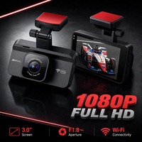 Caméra de tableau de bord automatique 1080P, enregistrement vidéo, double objectif, écran IPS 3 pouces, contrôle par application WiFi, batterie 150 mAh, USB2.0, 64 Go, WDR, capteur G